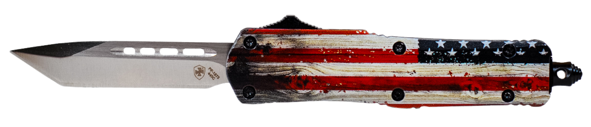 Templar Knife Wood Us Flag, Temp Swus232  Sml   Wood Us Flag Tanto 440c Slv