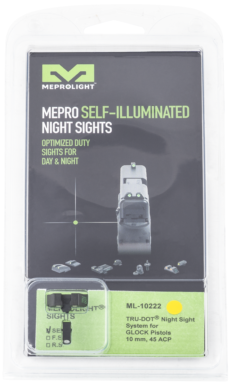 Mepro Usa Llc Mepro Tru-dot, Mepro 102223201  Trudot Glock 10mm/45acp  Grn/ylw