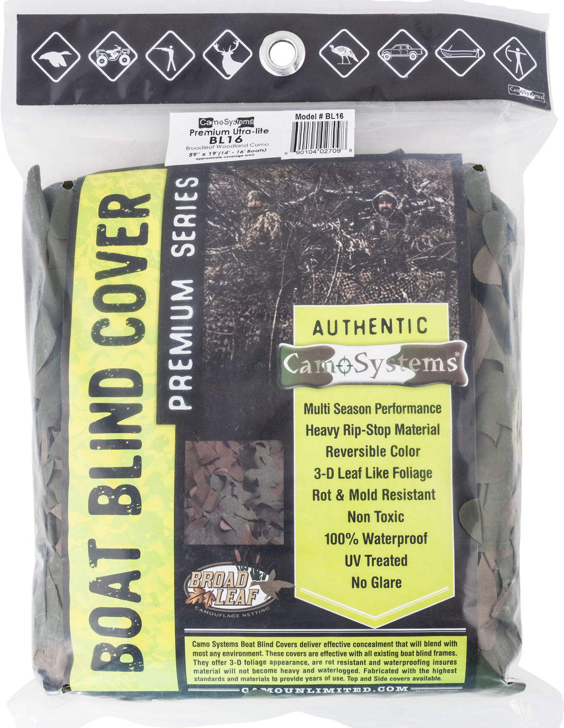 Camo Unlimited Premium Netting, Camo Bl16    Broad Leaf    14-16 Boats Woodland