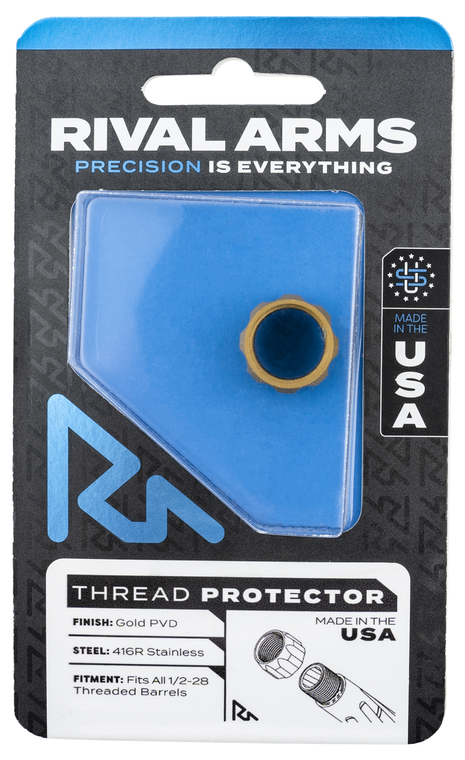 Rival Arms Thread Protector, Rival Rara300001e  Thrd Prtctr 9mm 1 2-28 Flt Gld