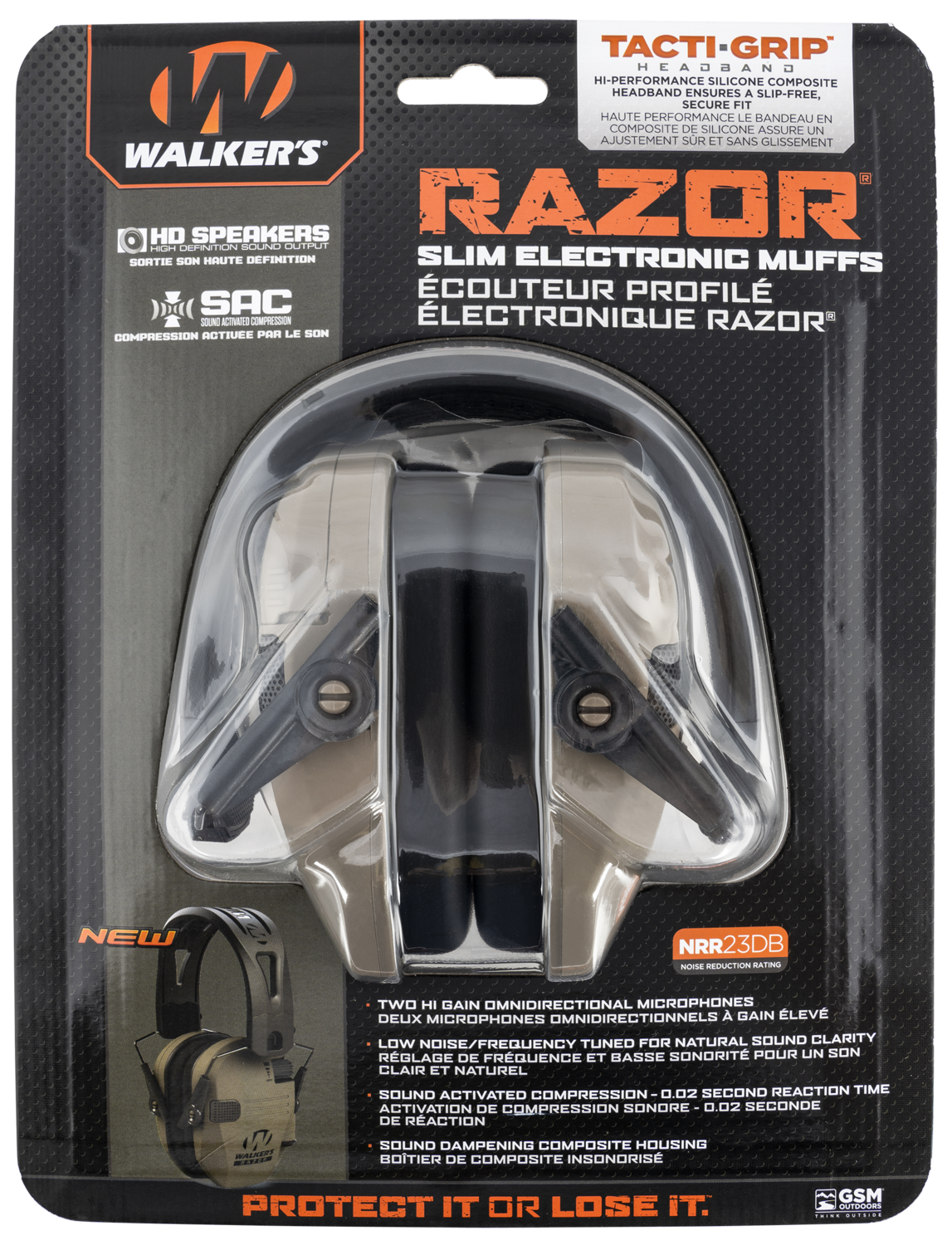 Walkers Game Ear Razor Slim Electronic, Wlkr Gwp-rsemrh-fde    Razr Muff Tacti-grip Fde
