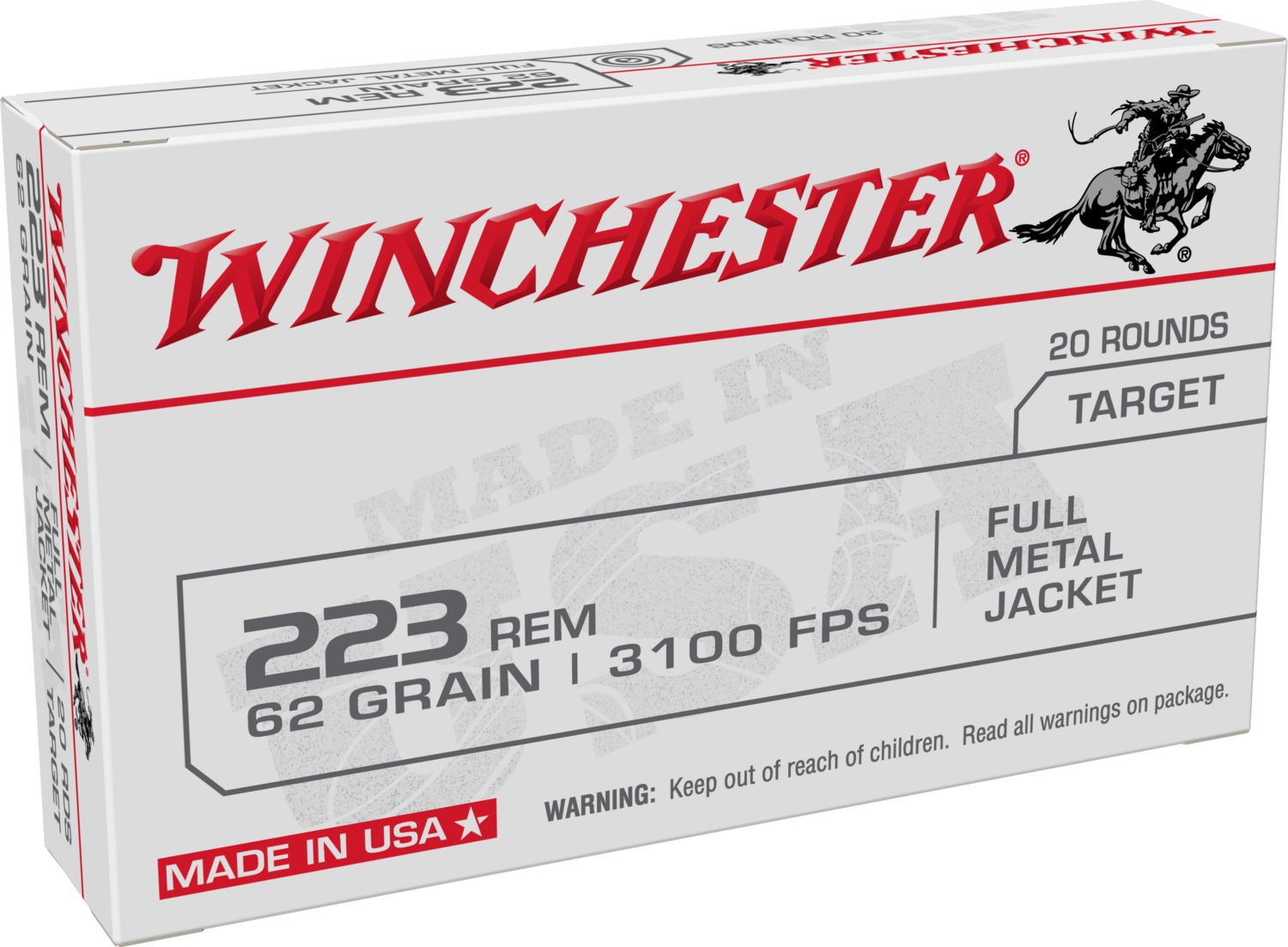 Winchester Ammo Usa, Win W223fmj62  223 Tgt    62 Usa             20/50