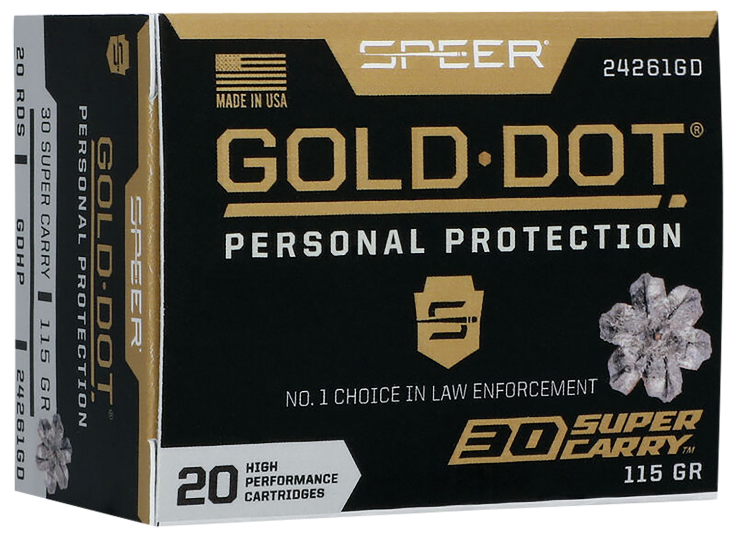 Speer Ammo Gold Dot, Speer 24261gd Gold Dot 30sc      115 Hp      20/10