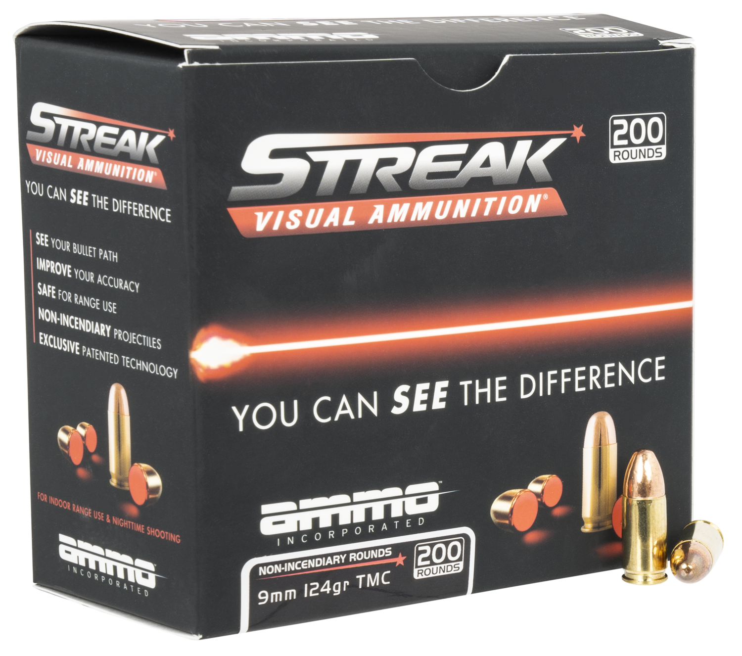 Ammo Incorporated Streak Visual (red), Ammoinc 9124tmcstrkred200 9m   124 Tmc       200/5