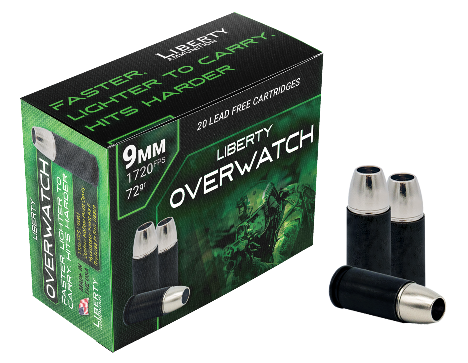 Liberty Ammunition Overwatch, Liberty La-ow9mm-72-1700  9mm  72g Overwatch 20/50