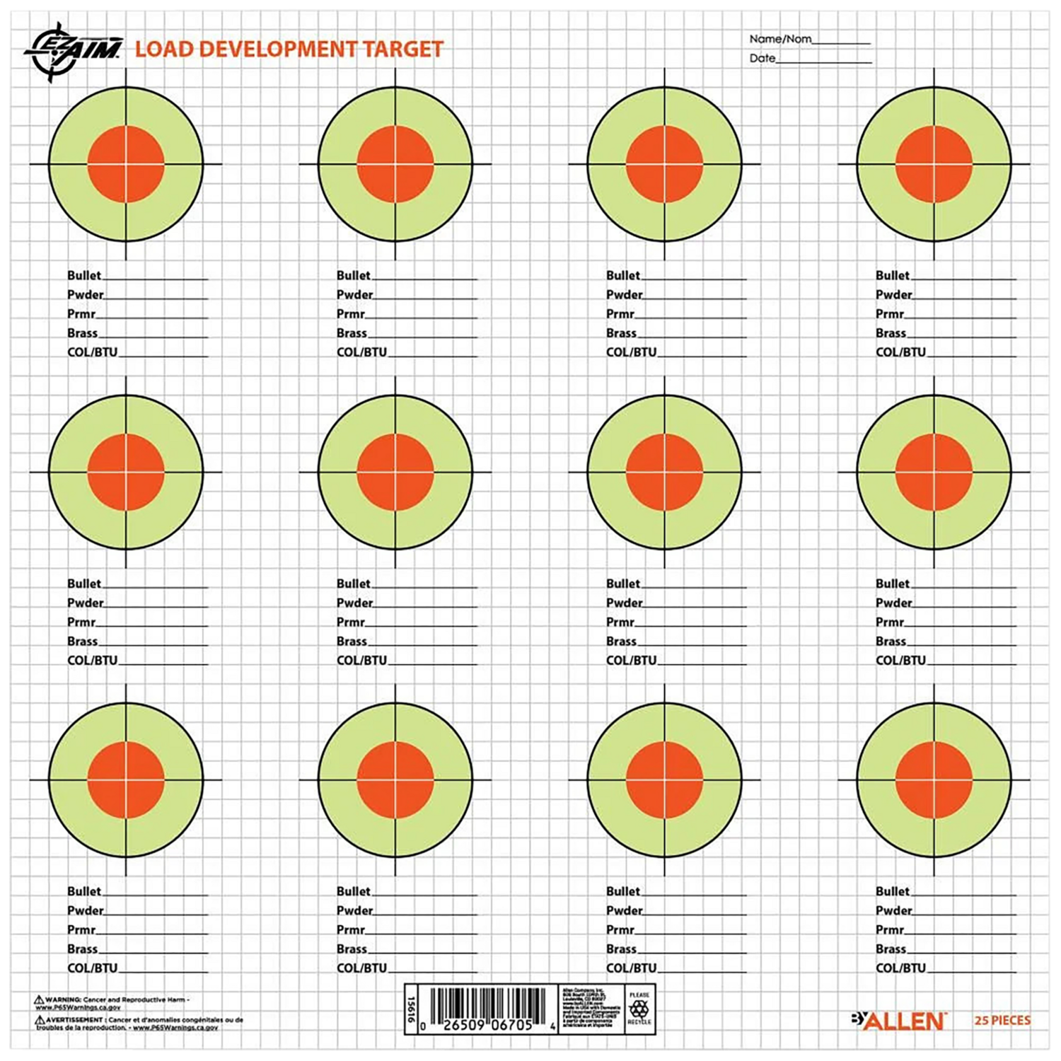 Allen Ez-aim, Allen 15616  Ez Aim 13.5x13.5 Paper Load Trgt 25pk
