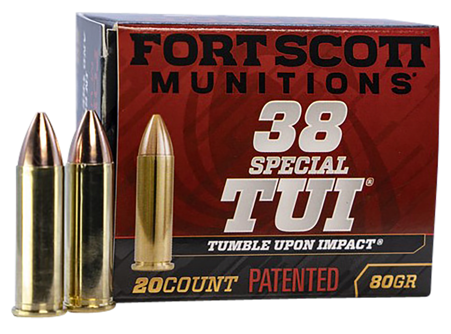 Fort Scott Munitions Tumble Upon Impact (tui), Fsm 38spl-080-scv    38sp +p 80gr Tui        20/25