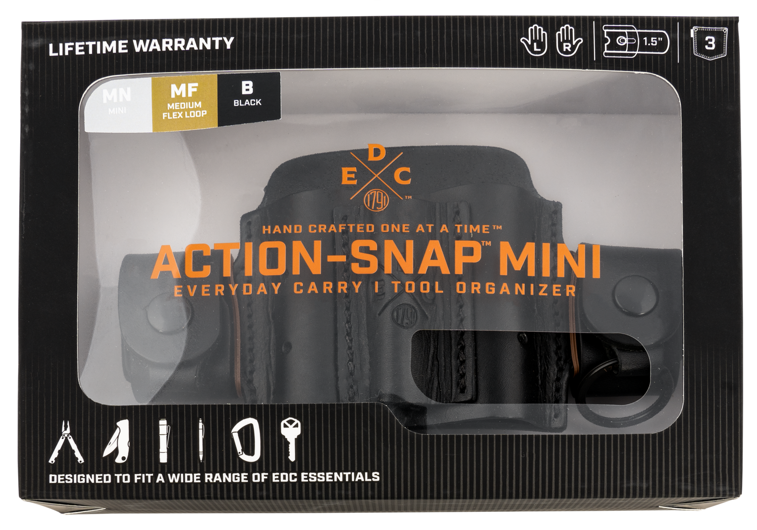 1791 Gunleather Edc, 1791 Mn-as-mf-blk-a  Edc Mini Actn Snap  Med Blk