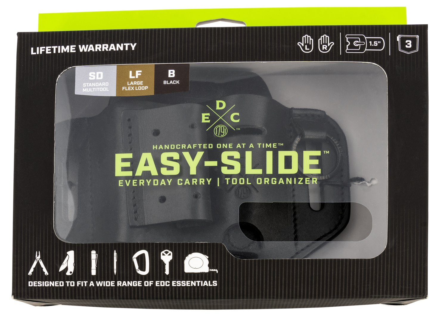 1791 Gunleather Edc, 1791 St-es-lf-blk-a  Edc Standard Esy Slide Lg Blk