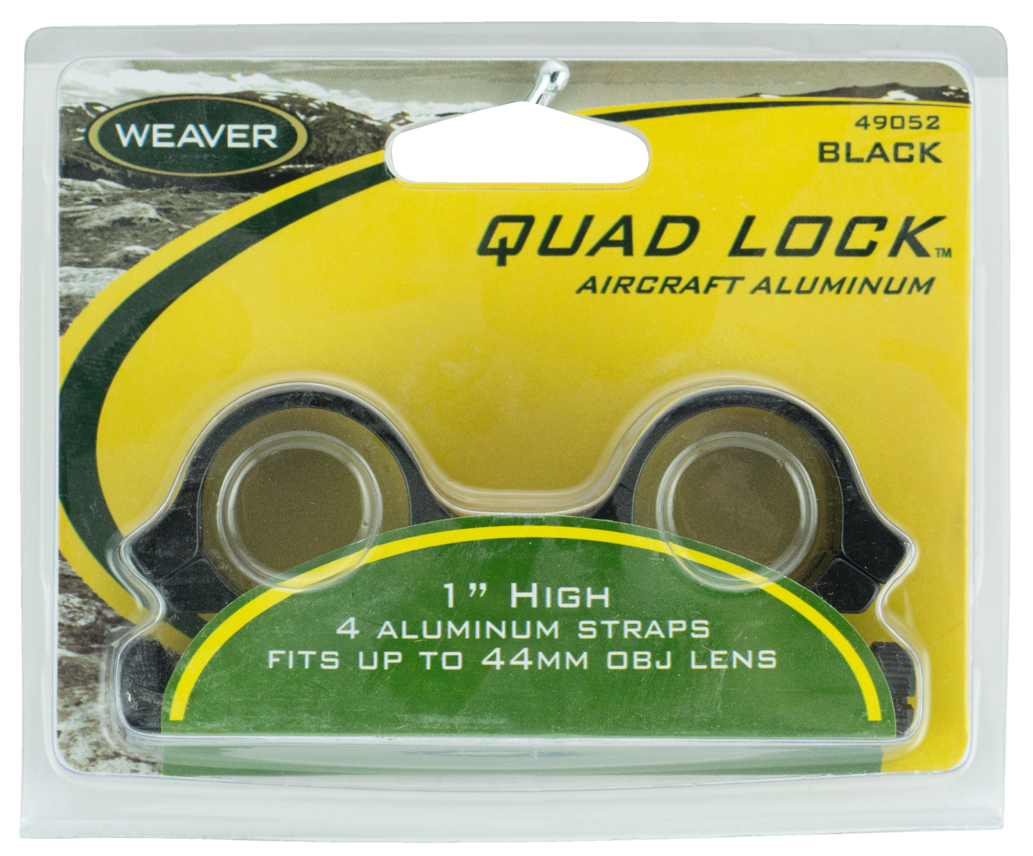Weaver Mounts Quad Lock, Weav 49052  Rings Quad-lock 1in Hi  Blk