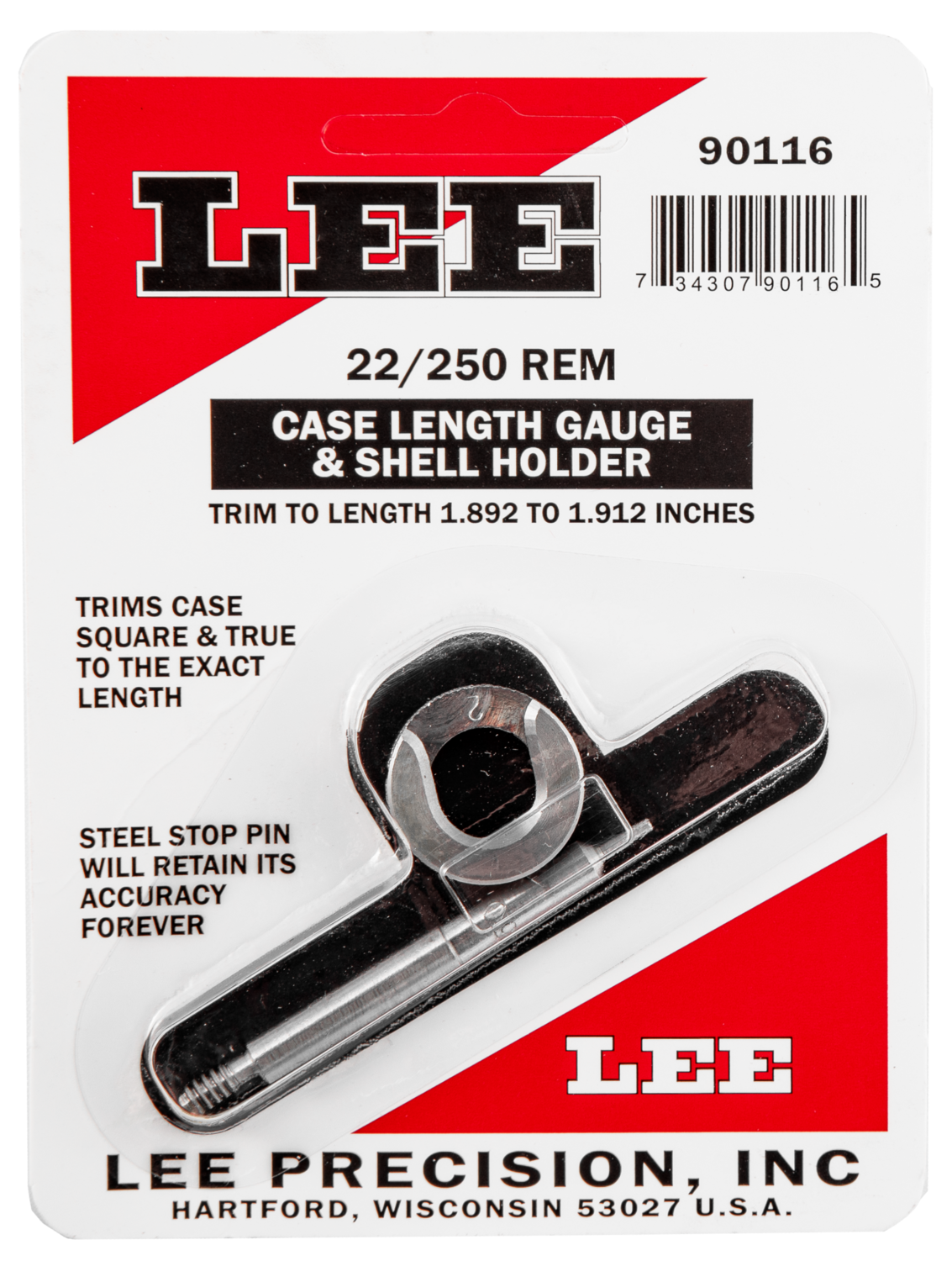 Lee Case Length Gauge, Lee 90116 Gauge/holder 22/250 Rem