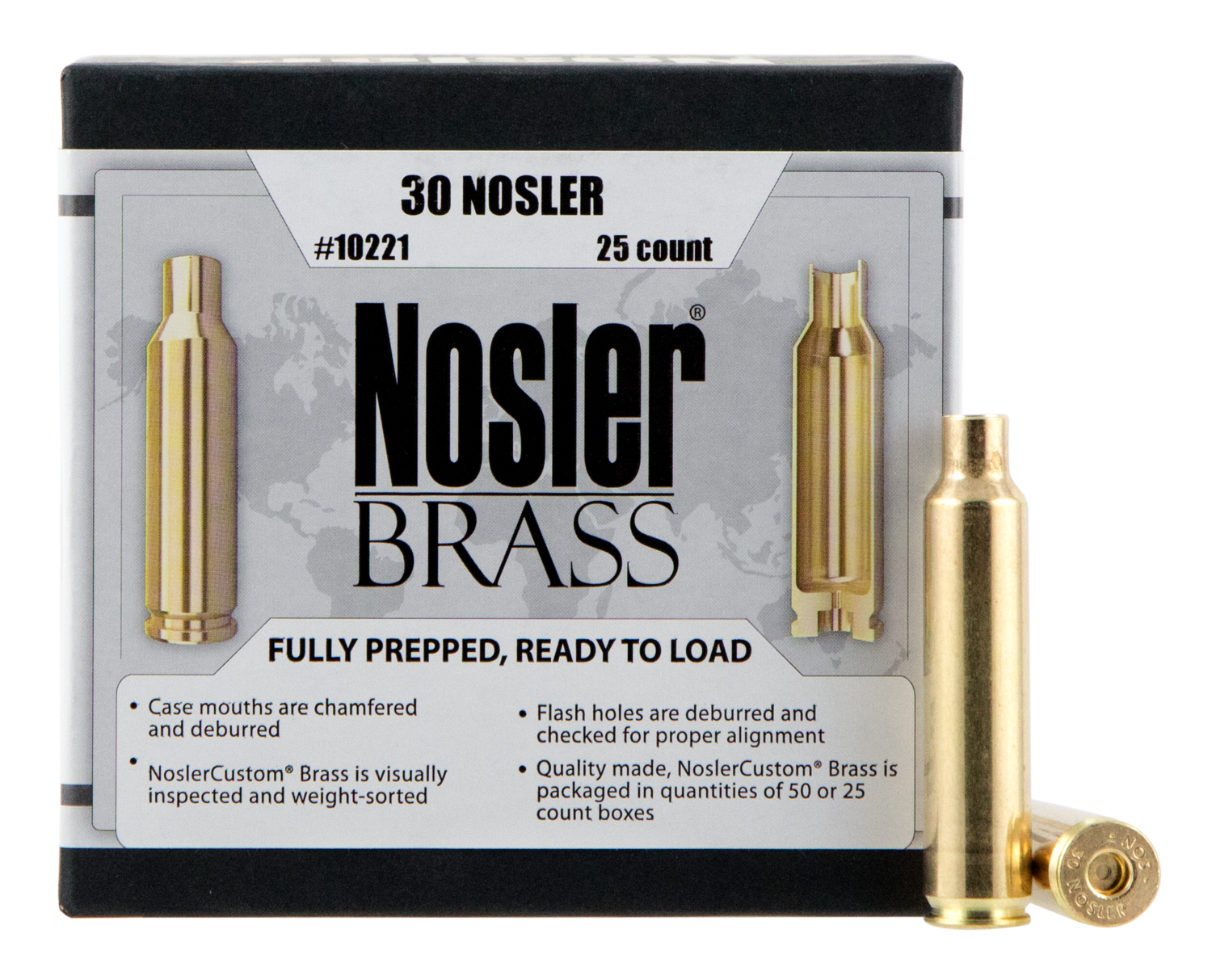Nosler Unprimed Cases, Nos 10221 Custom Brass 30 Nosler    25