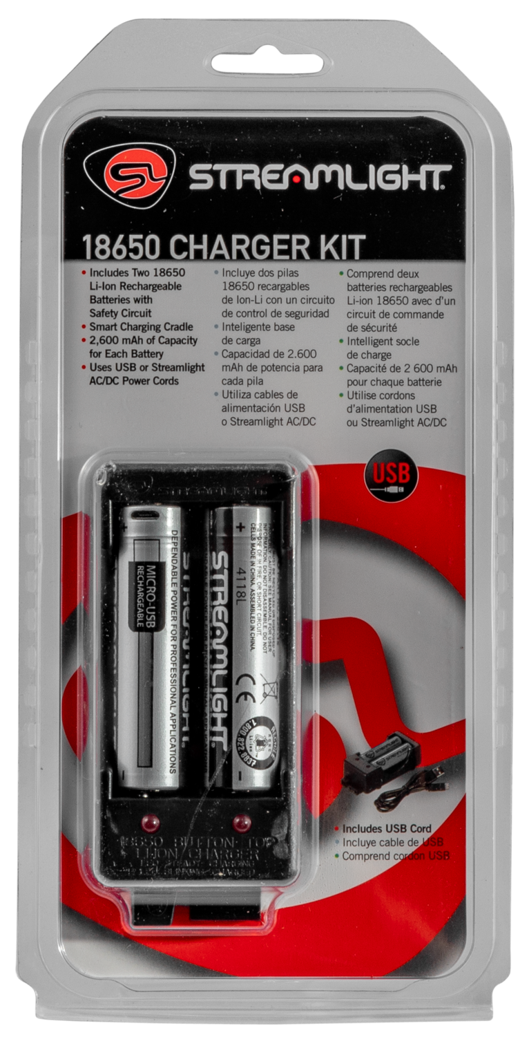 Streamlight 18650  Battery Charger, Stl 22010  18650 Charger Kit Usb W/2 18650 Batts