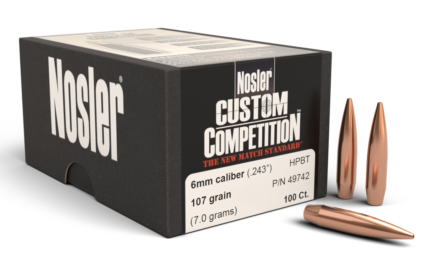 Nosler Custom Competition, Nos 49742 Cust Comp  6mm 107  Hpbt  100