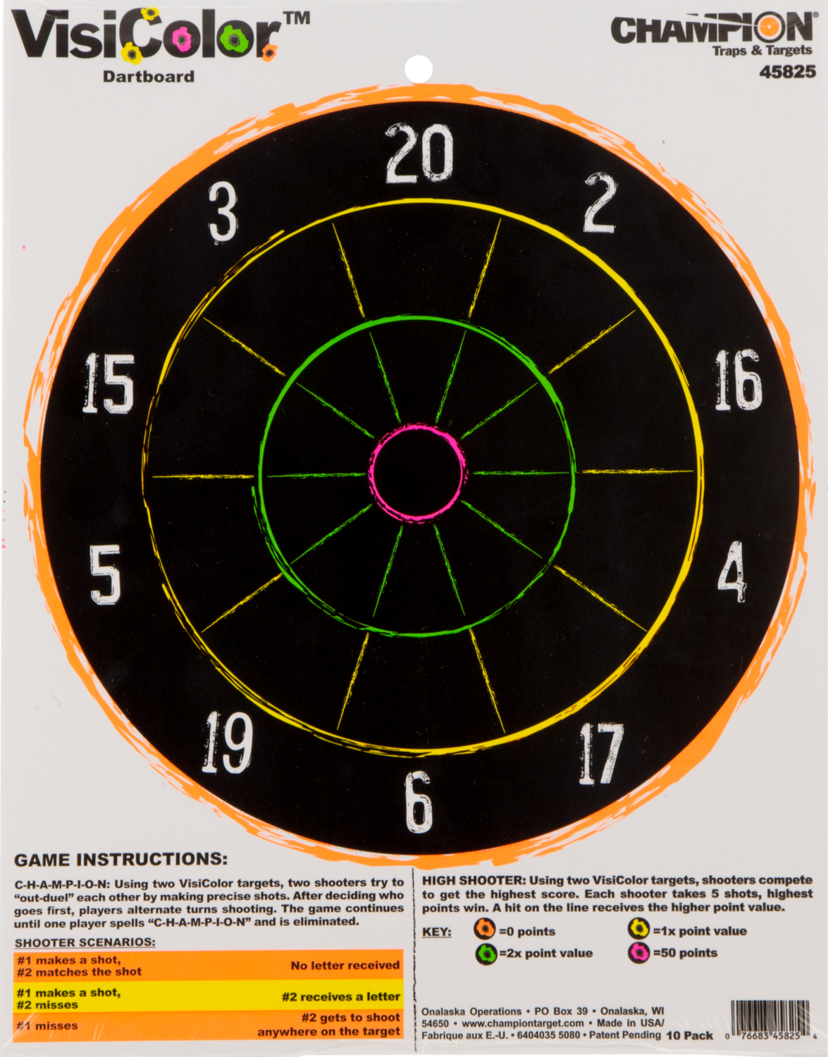 Champion Targets Visicolor, Champ 45825      Visicolor Tgt Dartboard