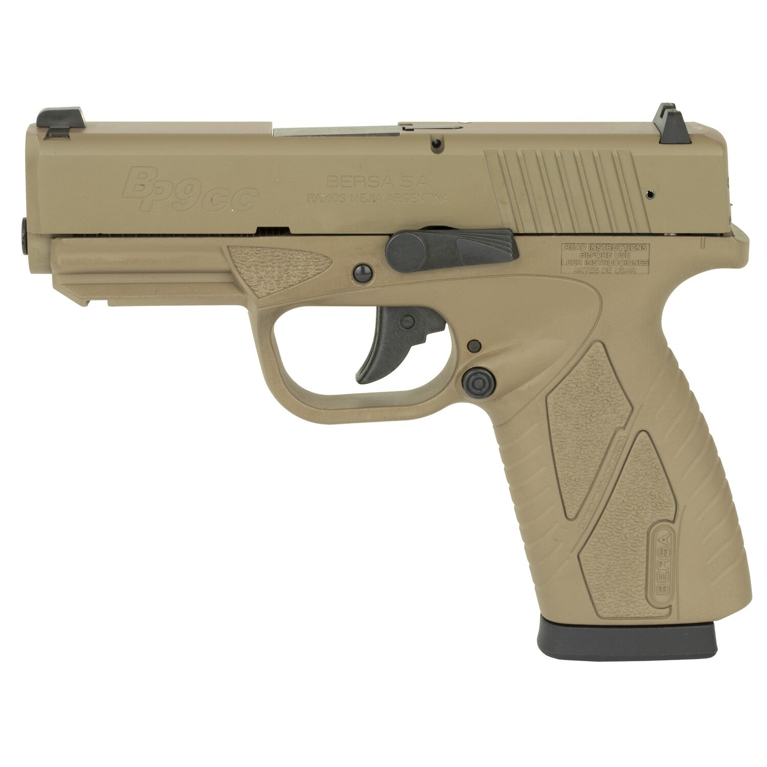 Bersa Bp Cc 9mm 3.3" 8rd, Size: 3.2", Finish/Color: Flat dark green