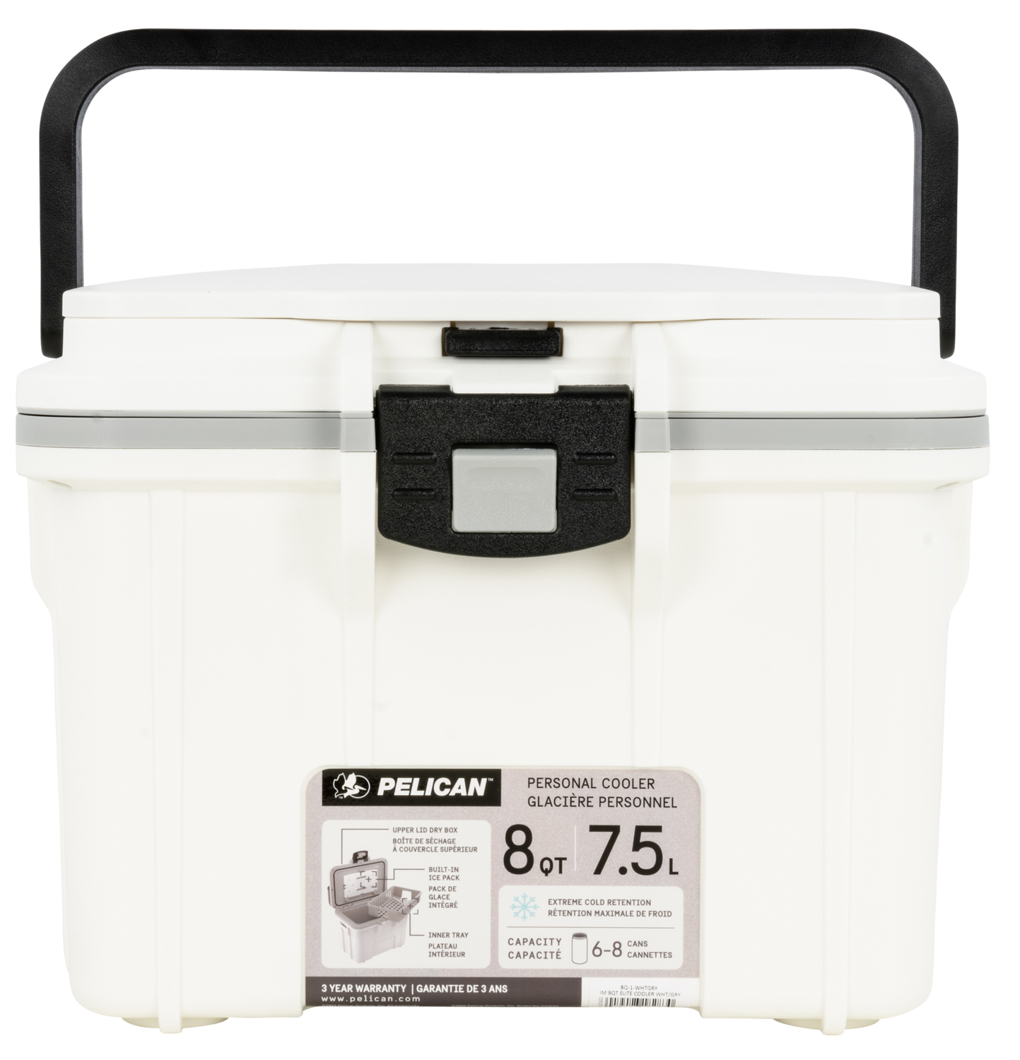 Pelican Personal Cooler, Pelican 8q-1-whtgry   Im 8qt Elite Cooler  Wht/gry