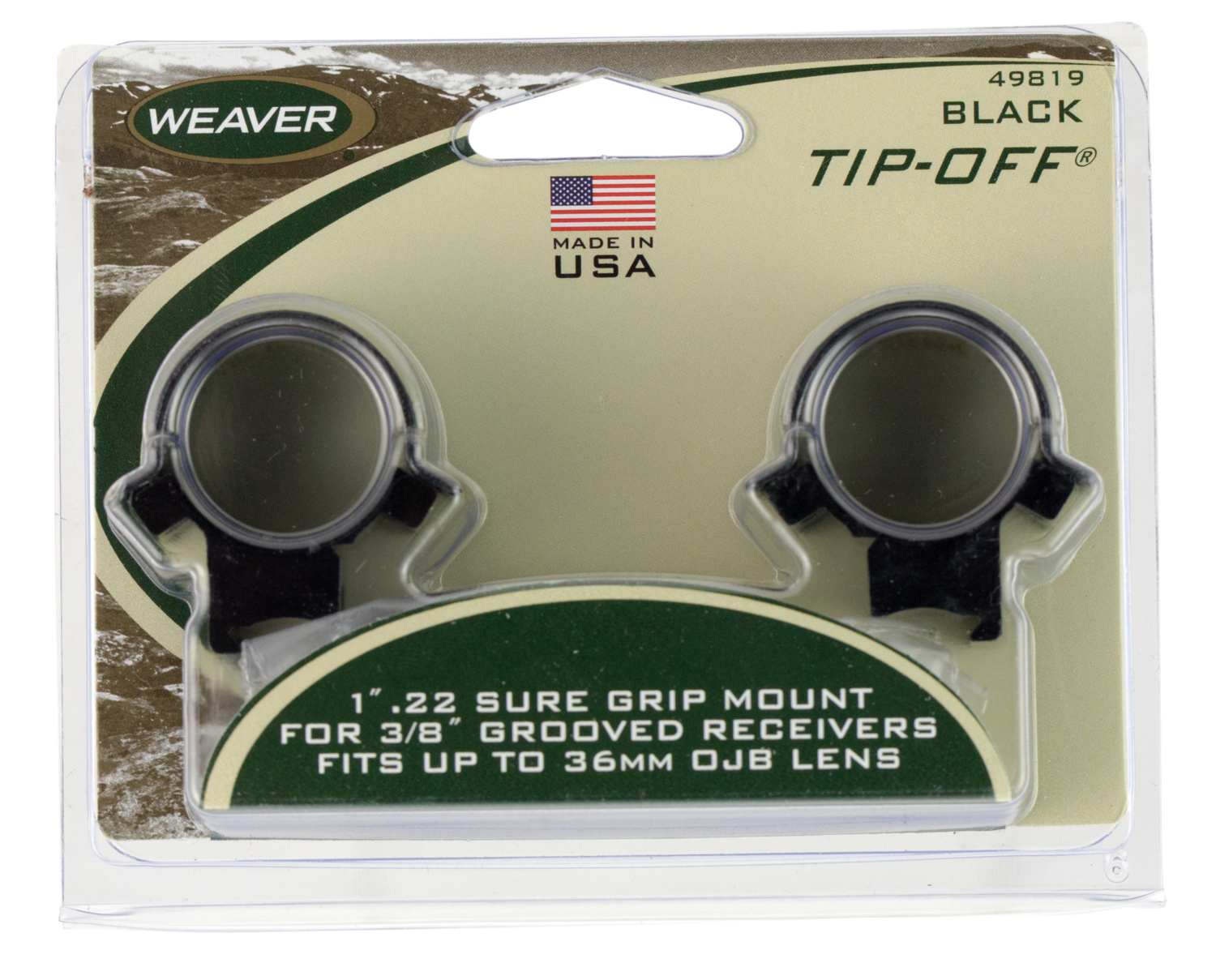 Weaver Mounts Sure Grip, Weav 49819  Tip-off Clam  22 Cal Ring  Blk