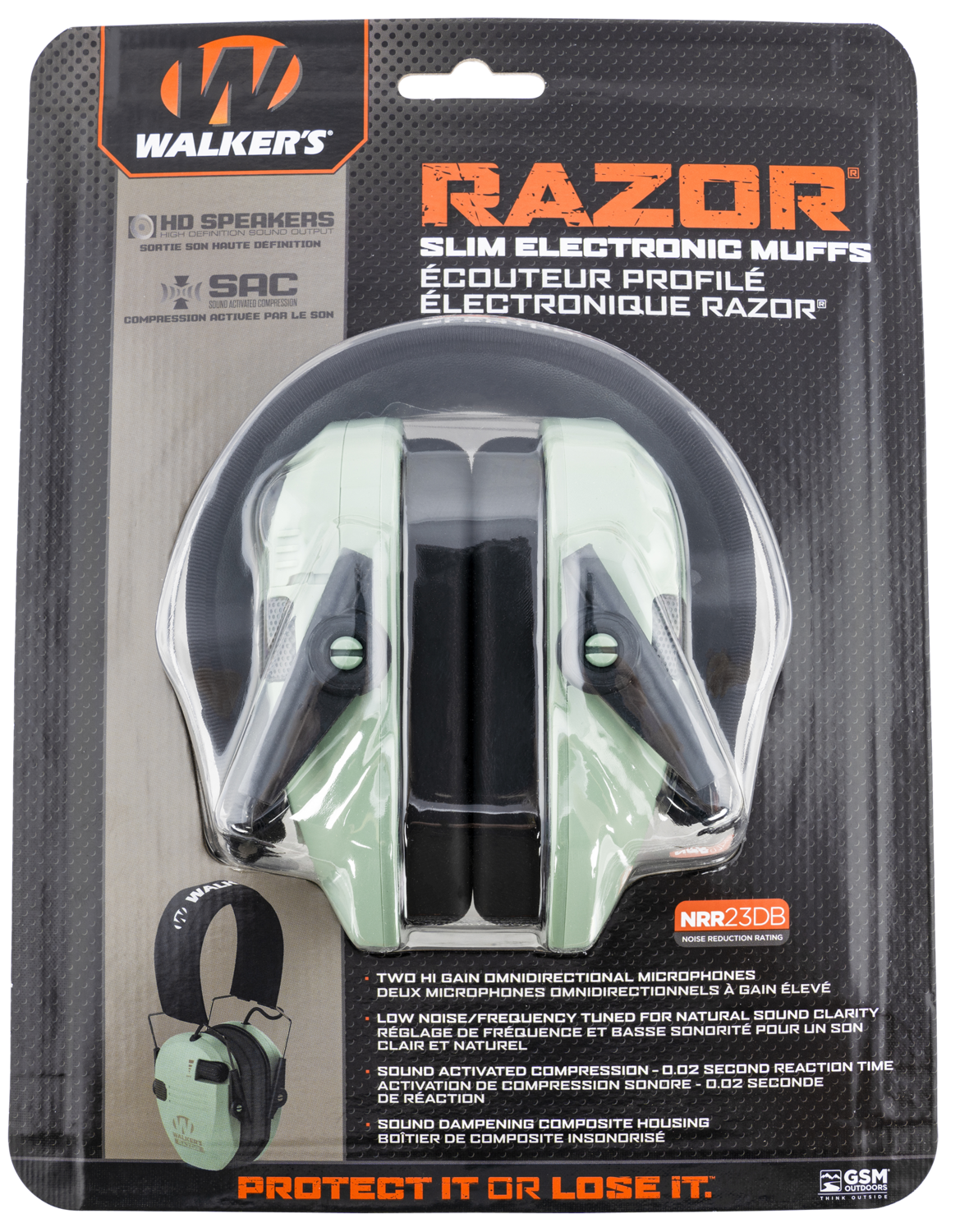 Walkers Game Ear Razor Slim Electronic, Wlkr Gwp-rsem-sgn      Razr Slim Elc Muf Sage Grn