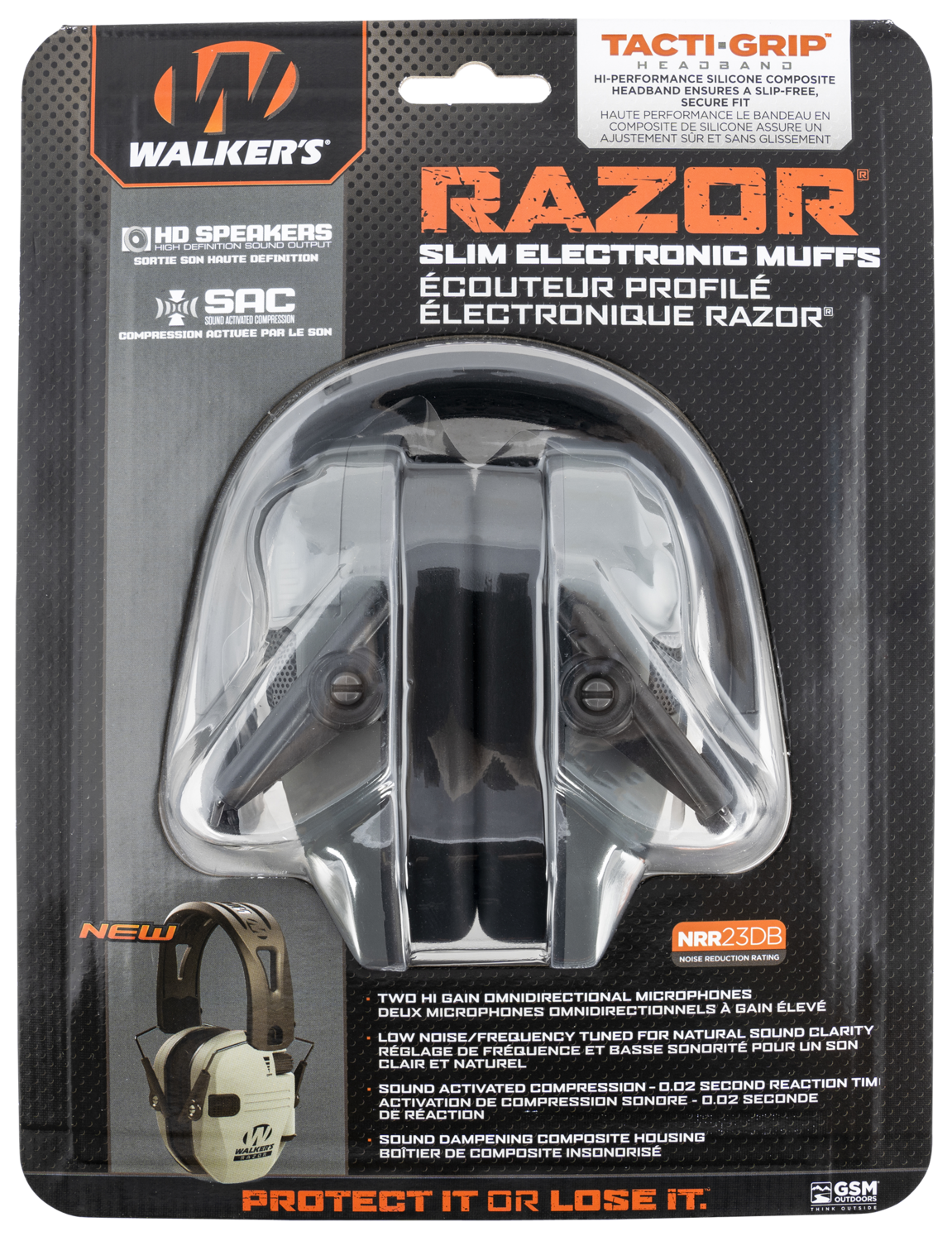 Walkers Game Ear Razor Slim Electronic, Wlkr Gwp-rsemrh-bgy    Razr Muff Tacti-grip B Gry