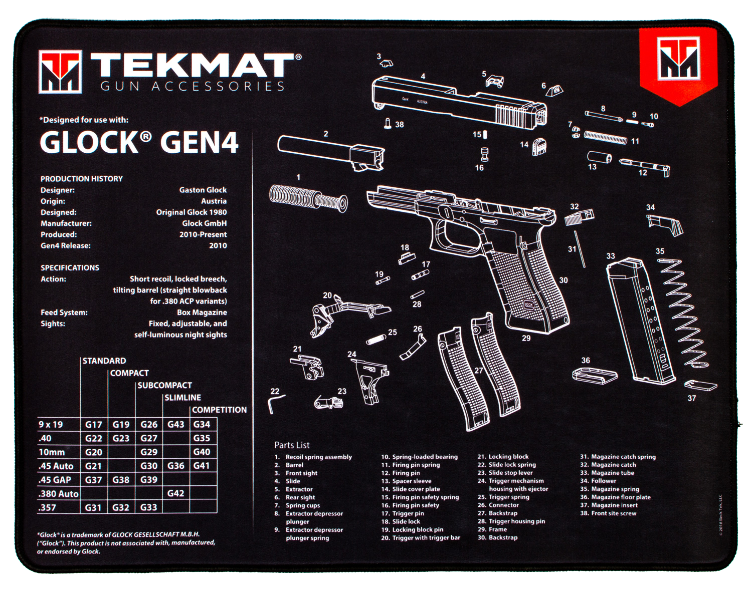 Beck Tek, Llc (tekmat) Glock Gen4, Tekmat Tekr20glockg4       Ultra 20 Glk G4    Mat