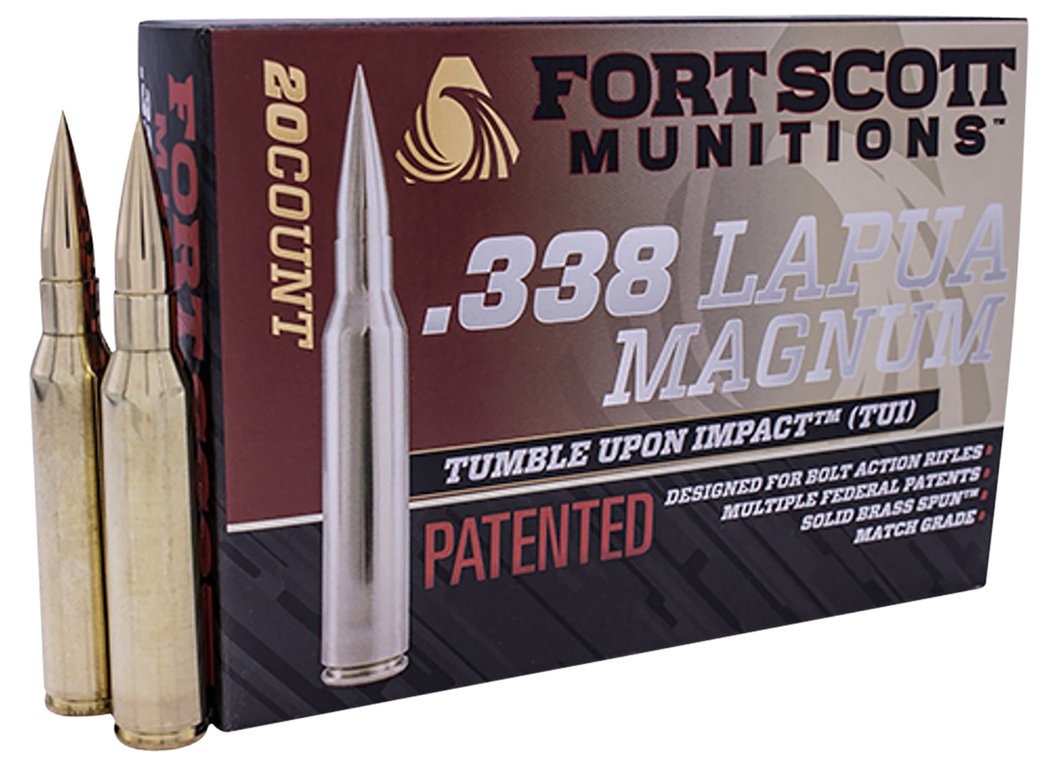 Fort Scott Munitions Tumble Upon Impact (tui), Fsm 338-250-sbv1     338lap 250gr Tui        20/5
