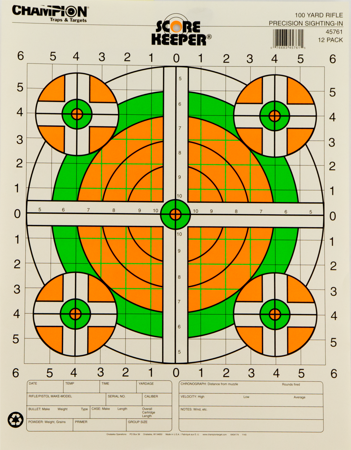 Champion Targets Score Keeper, Champ 45761      Scorekeeper 100yd Sight In
