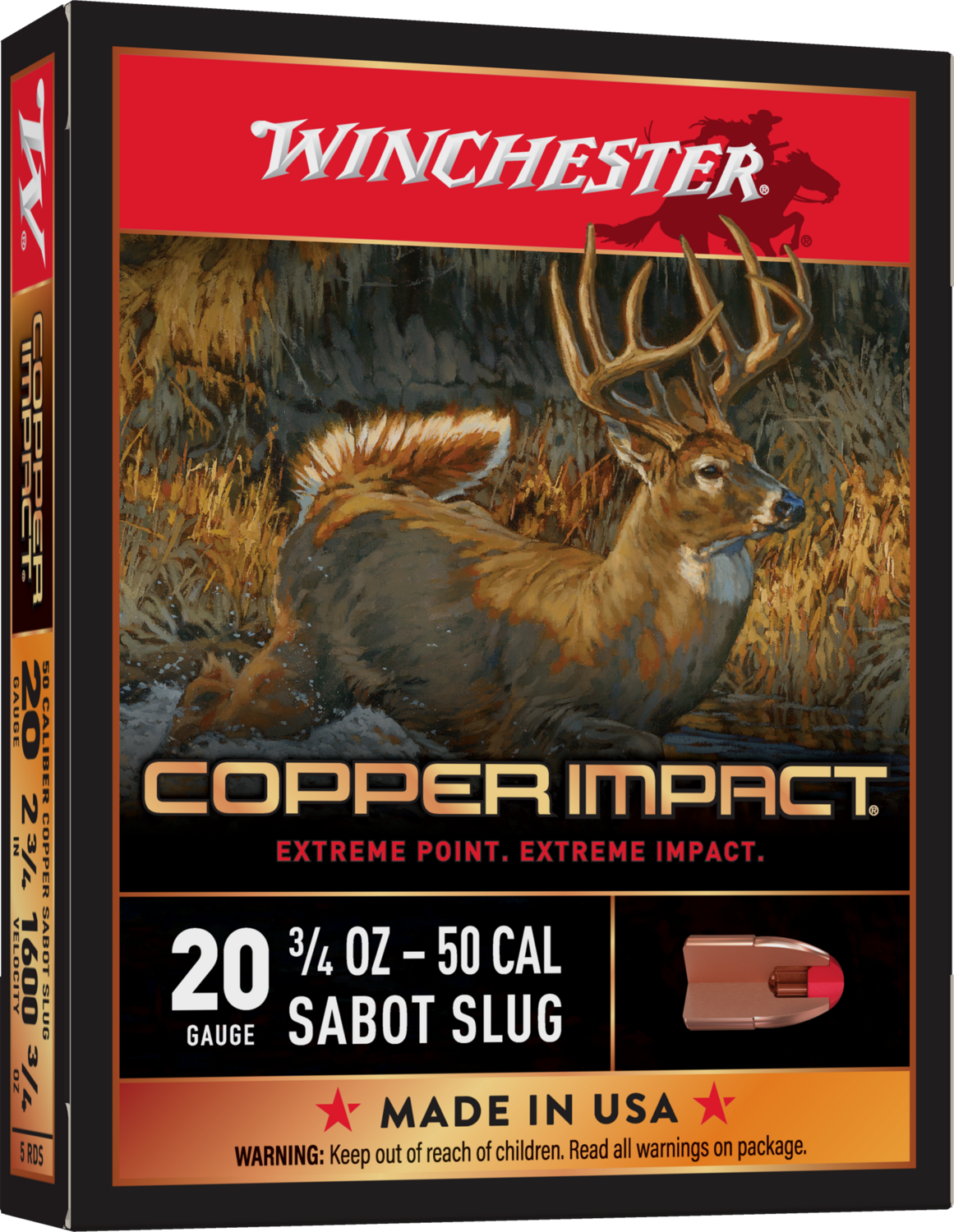Winchester Ammo Copper Impact, Win X20clf     Copper Impact Sabot 3/4 Slug   5/20