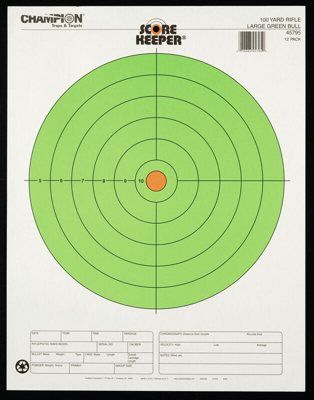 Champion Targets Score Keeper, Champ 45795      100yd Lg Grn Bulleye 12pk