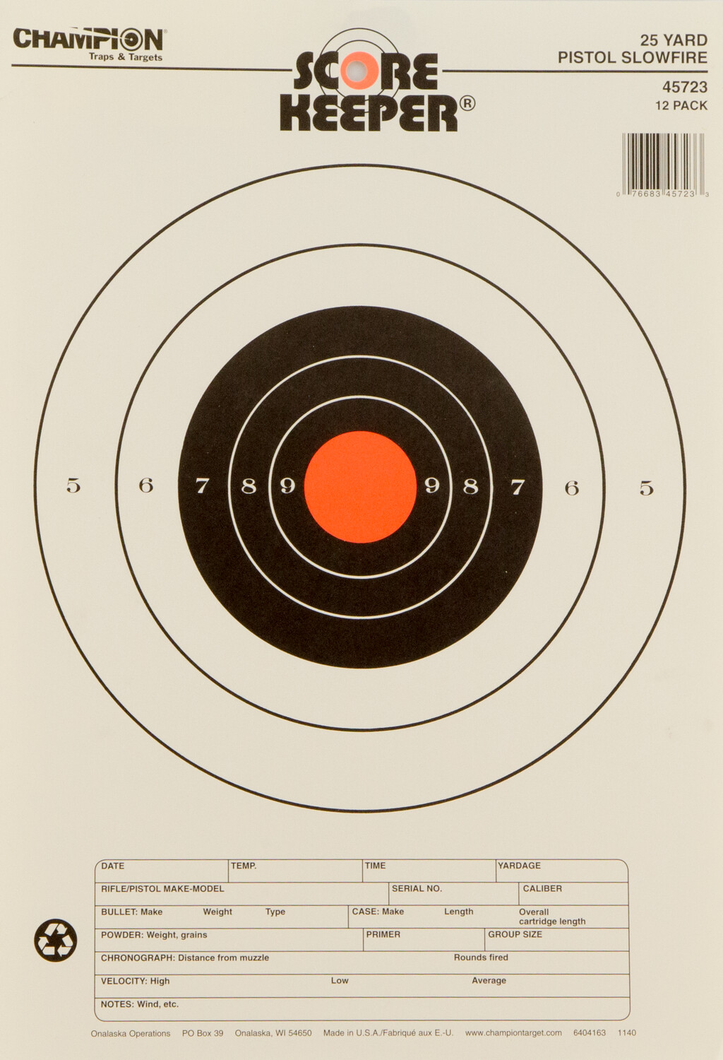 Champion Targets Score Keeper, Champ 45723      25yd Pistol Slowfire