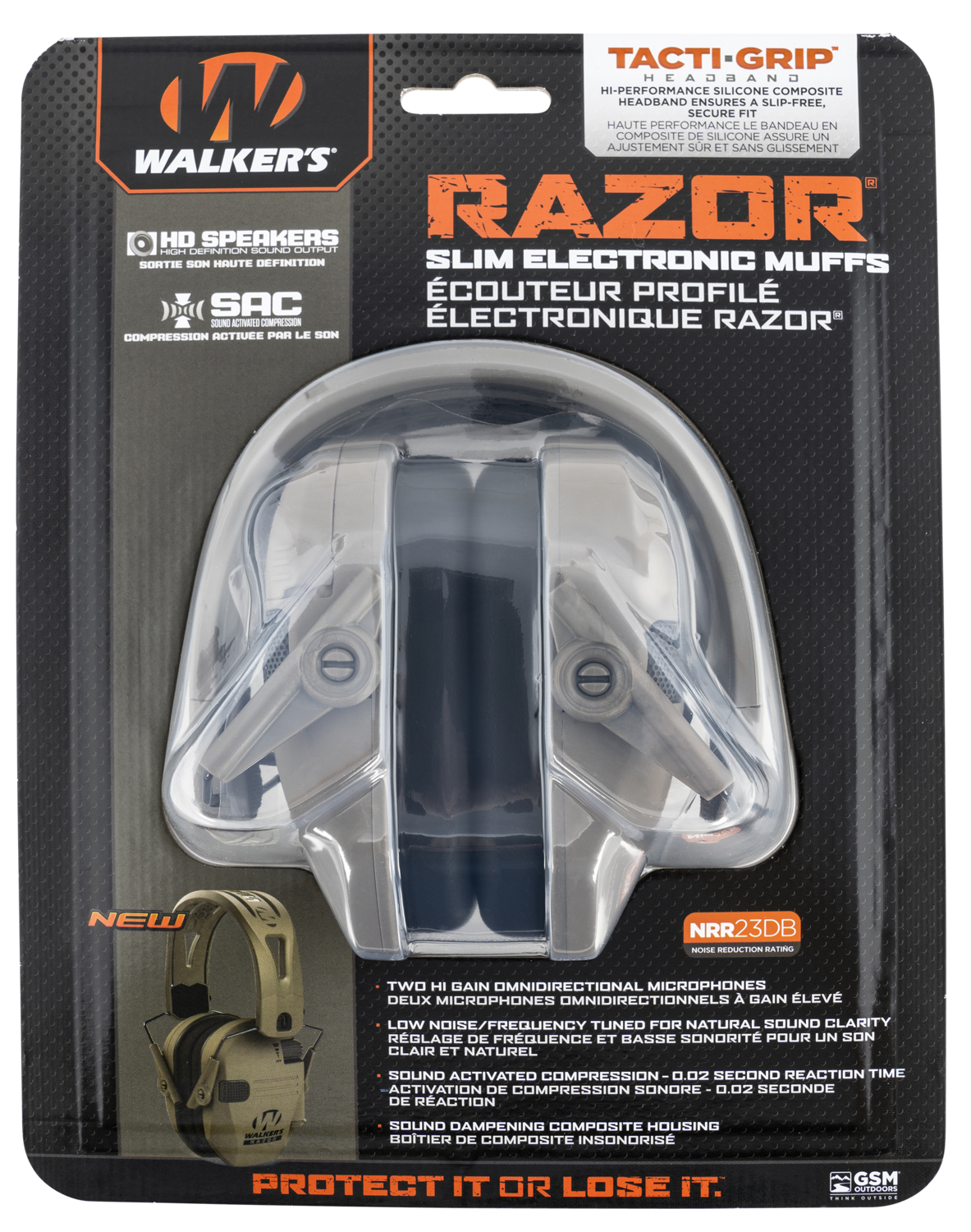 Walkers Game Ear Razor Slim Electronic, Wlkr Gwp-rsemrh-mfde   Razr Muff Tact-grip Mga Fde