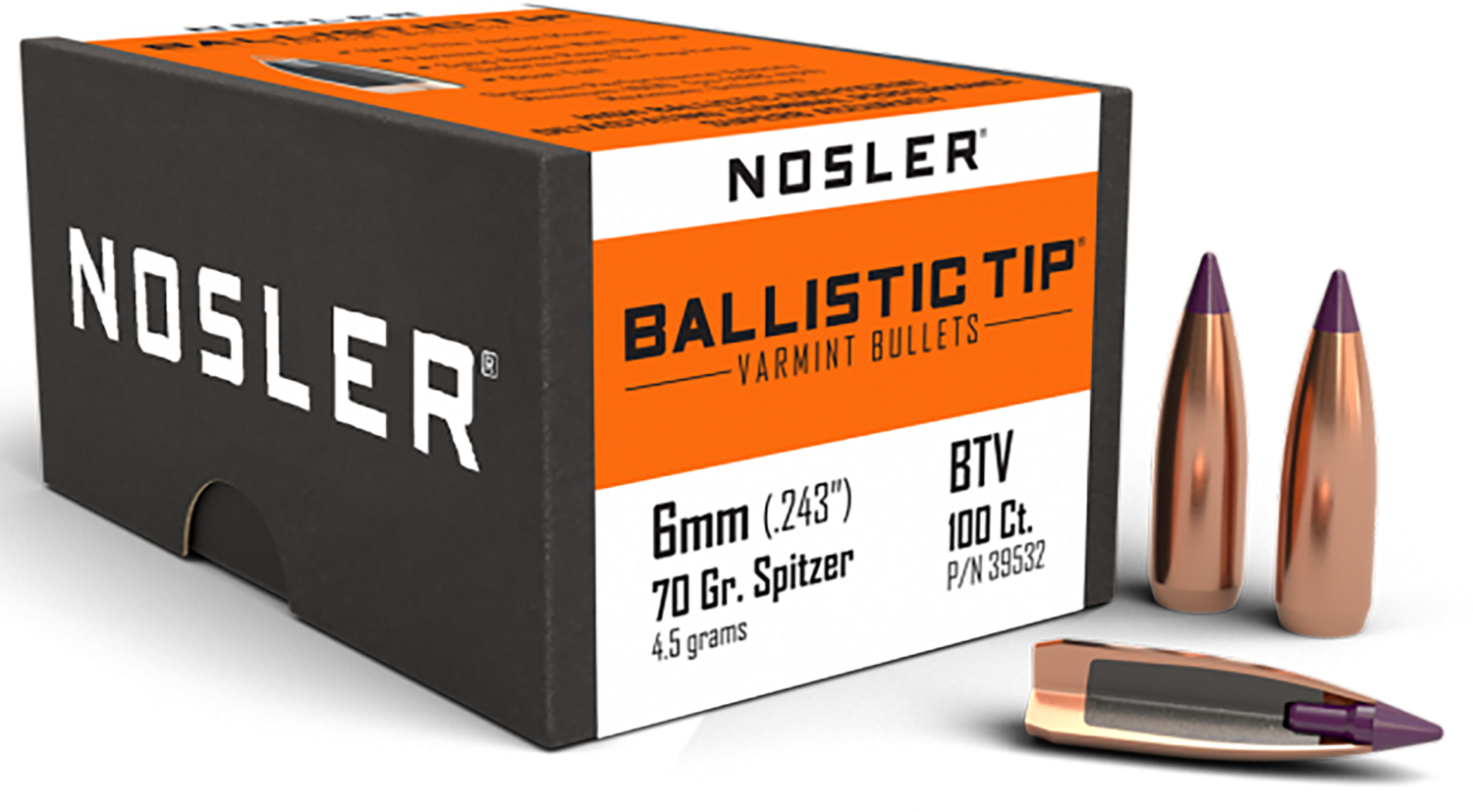 Nosler Ballistic Tip, Nos 39532 Blstc Var  6mm 70 Sptzr   100