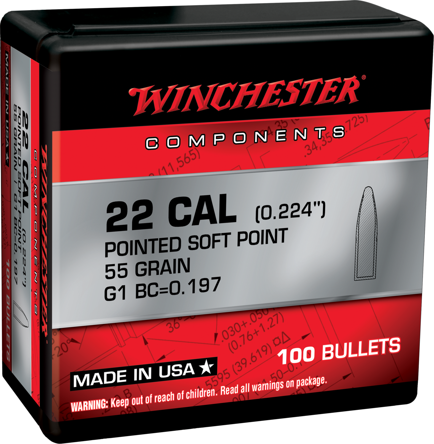 Winchester Ammo Centerfire Rifle, Win Wb223sp55x     Bul 223     55 Psp       100/10