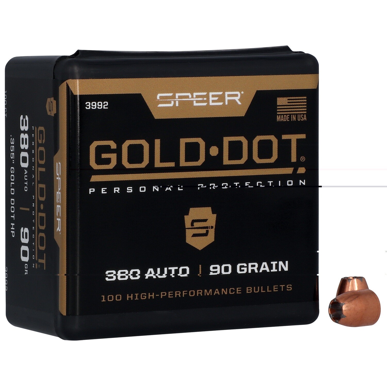 Spr Gold Dot .355 Hp 100ct, Bullet Weight: 90 grain