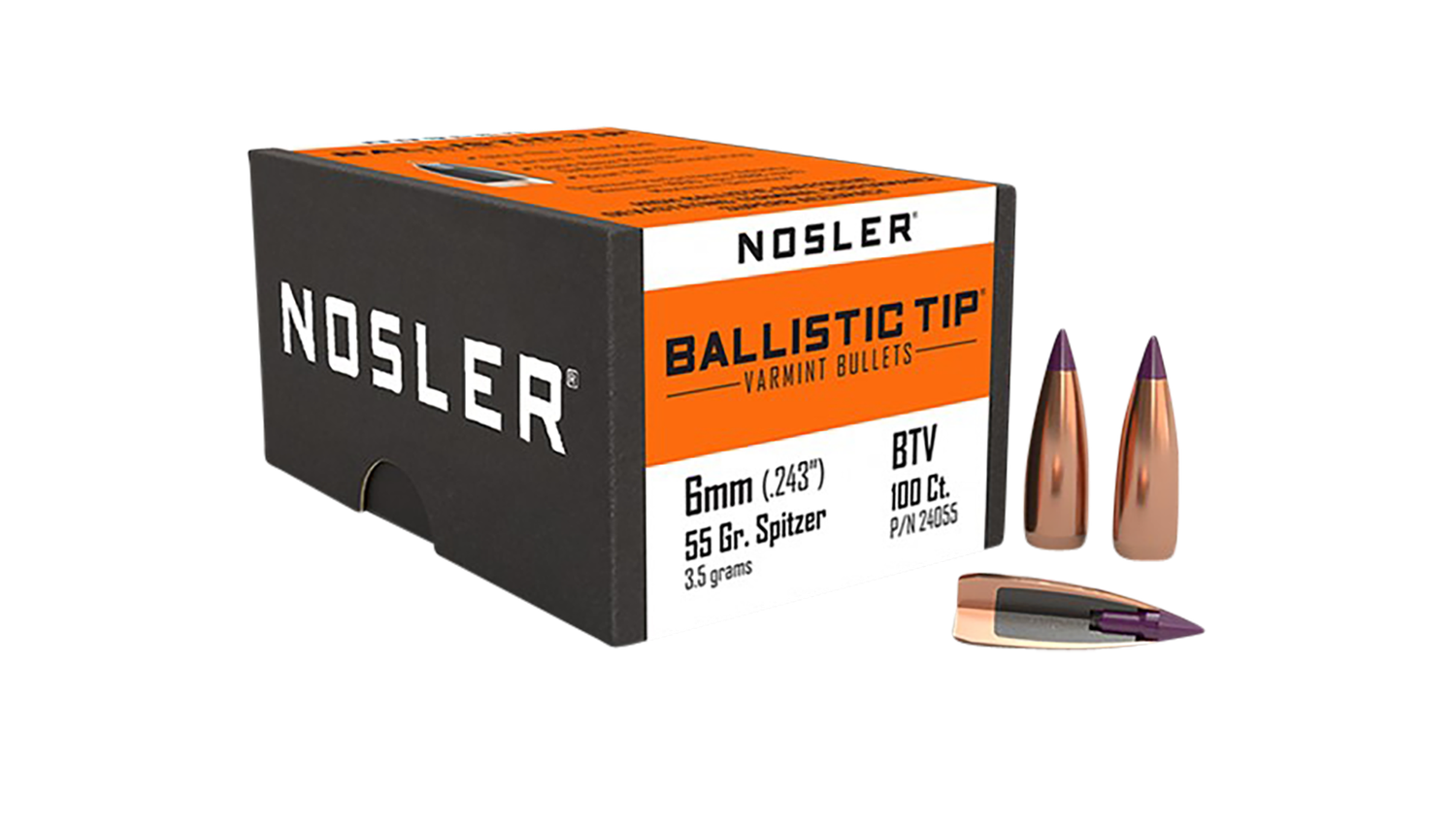 Nosler Ballistic Tip, Nos 24055 Blstc Var  6mm 55 Sptzr   100