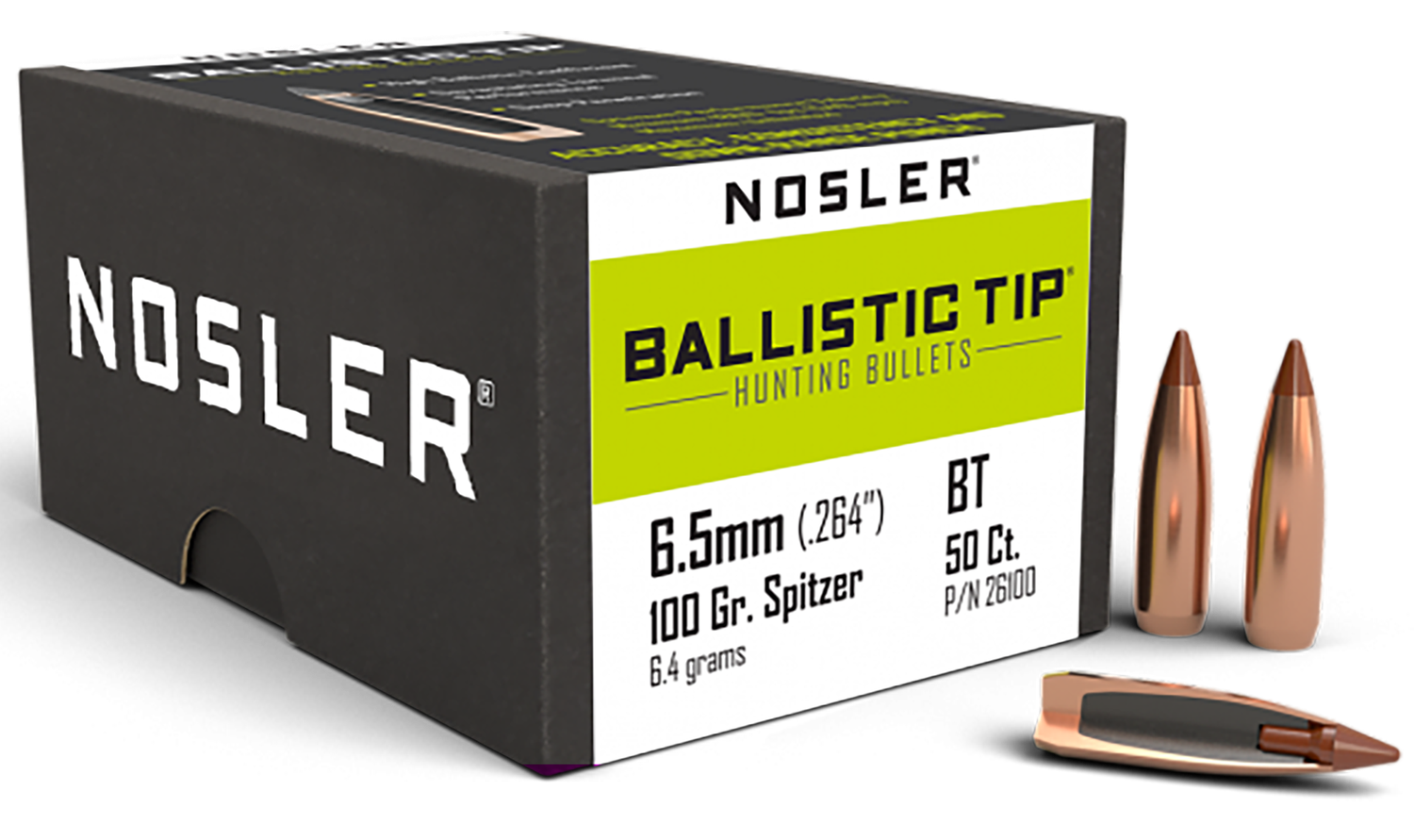 Nosler Ballistic Tip, Nos 26100 Blstc Hnt  6.5 100 Sptzr  50