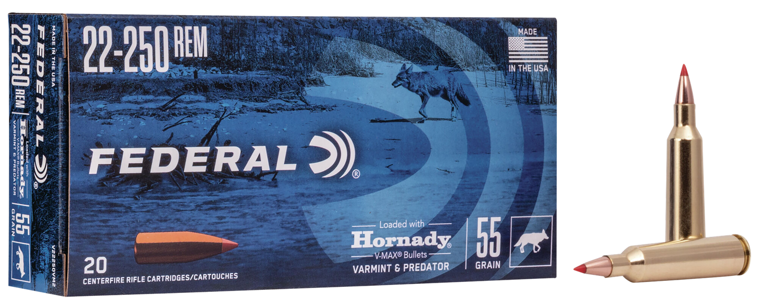 Federal Varmint & Predator, Fed V22250vm2      22250    55 Horn Vmx      20/10