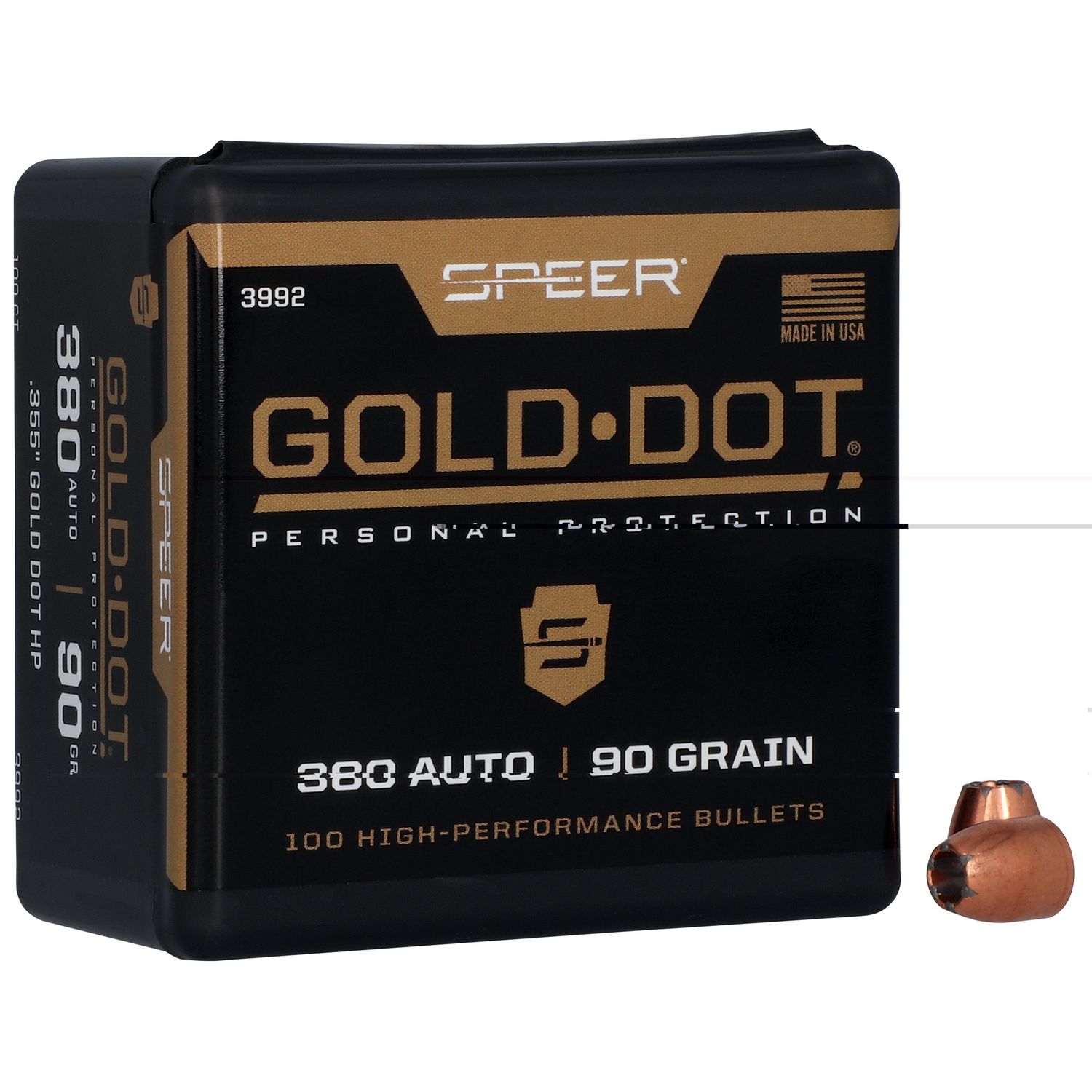 Spr Gold Dot .355 Hp 100ct, Bullet Weight: 90 grain