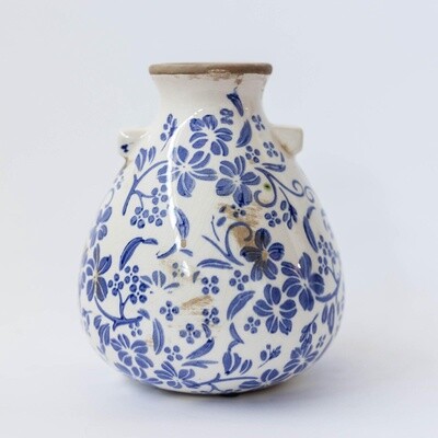 Blue Floral  Ceramic Vase with  Arms