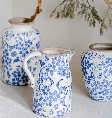 Blue Floral Ceramic Pitcher