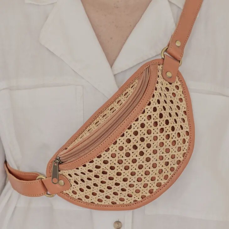 Raja Leather and Cane Sling Bag