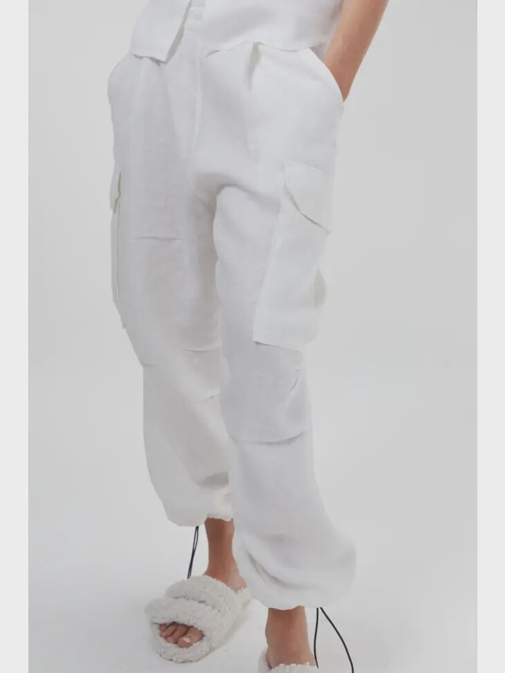Cargo Linen Pants | White, Size: XS