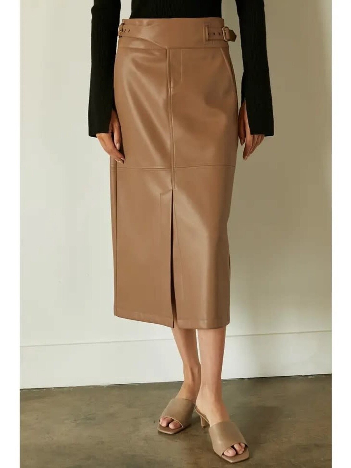 Natalie Side Buckle Skirt | Taupe, Size: XS