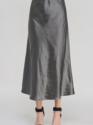 Satin Midi Skirt | Grey