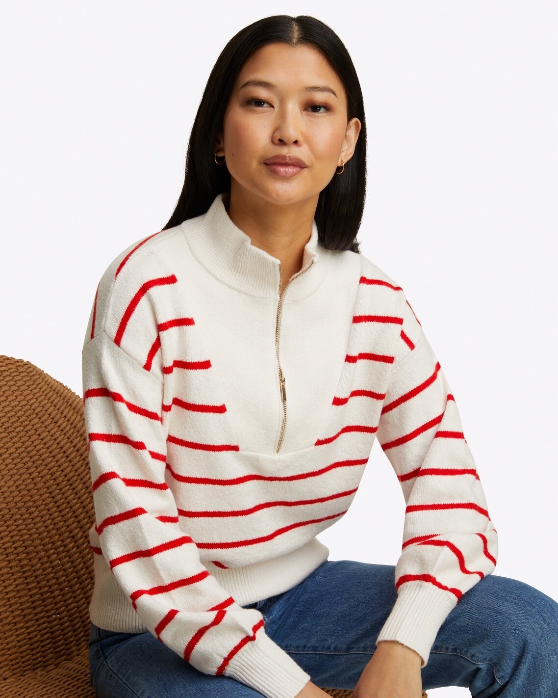 Striped Quarter Zip Sweater, Size: Small