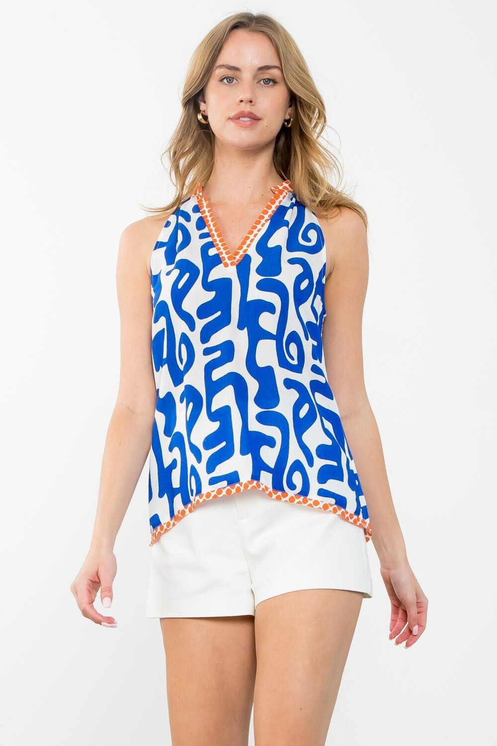 Sleeveless V-neck Print Top