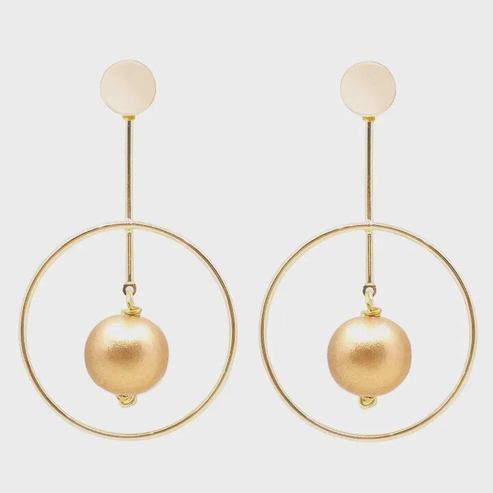 Hoop + Bar Bead Earrings, Colour: Gold