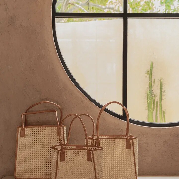 Citra Leather and Rattan Tote Bag | Medium