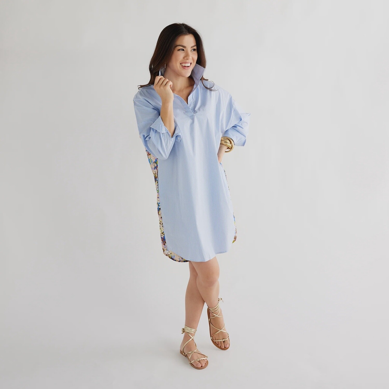 Preppy Dress Blue Stripe and Floral, Size: One Size