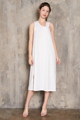 Asymmetric Shirring Dress White